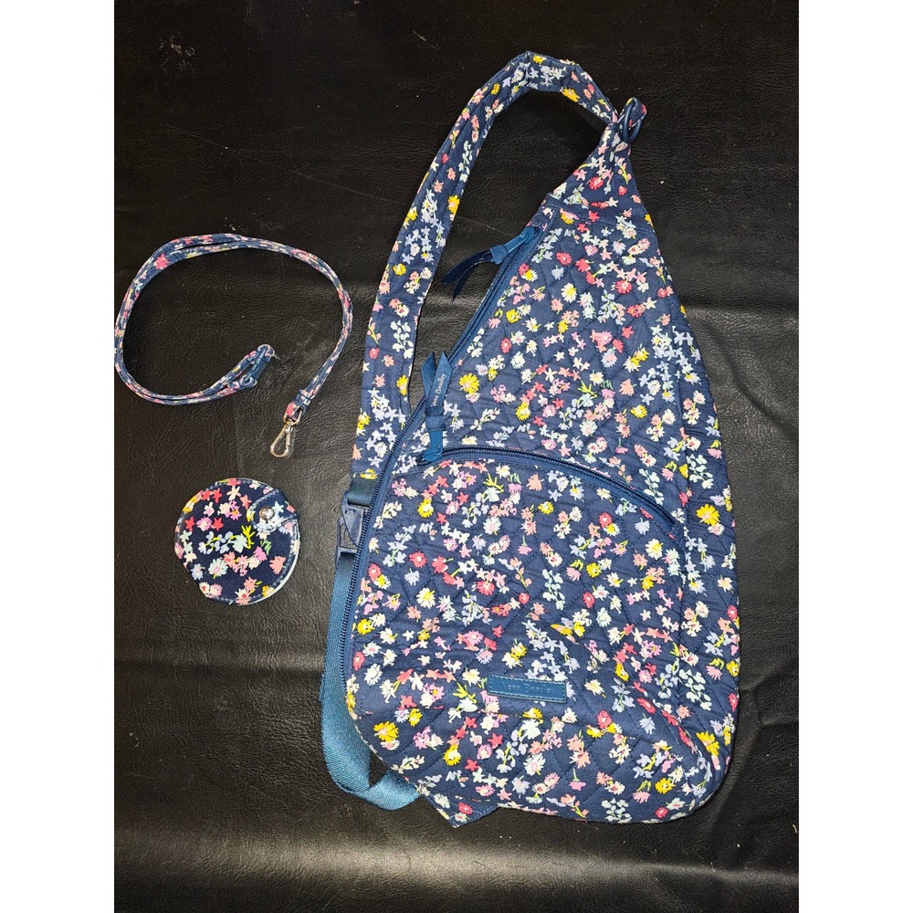 Vera‎ Bradley Scattered Wildflowers Essentials Sling Backpack Lanyard & Mirror